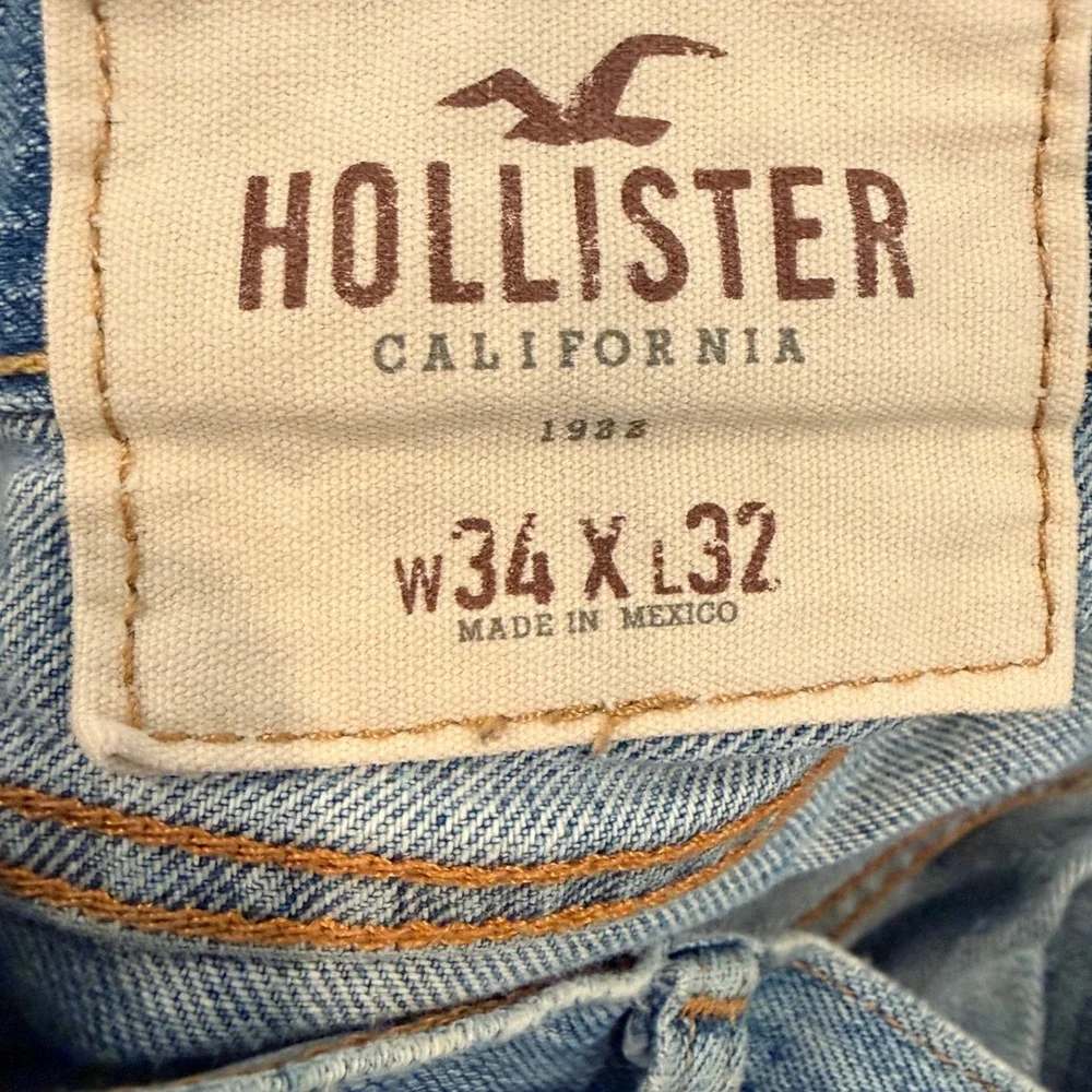 Hollister Mens Light Wash Straight Leg Denim Jeans 100% Cotton Blue 34x32‎